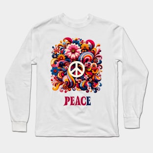 Vintage hippie sixties peace and love pattern Long Sleeve T-Shirt